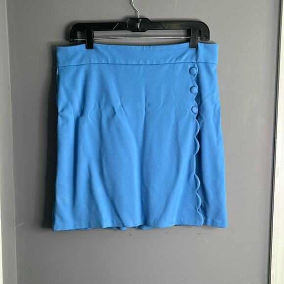 Catherine Malandrino Blue Wrap Skirt With Scalloped and Button Detail Size 10 - Picture 7 of 7